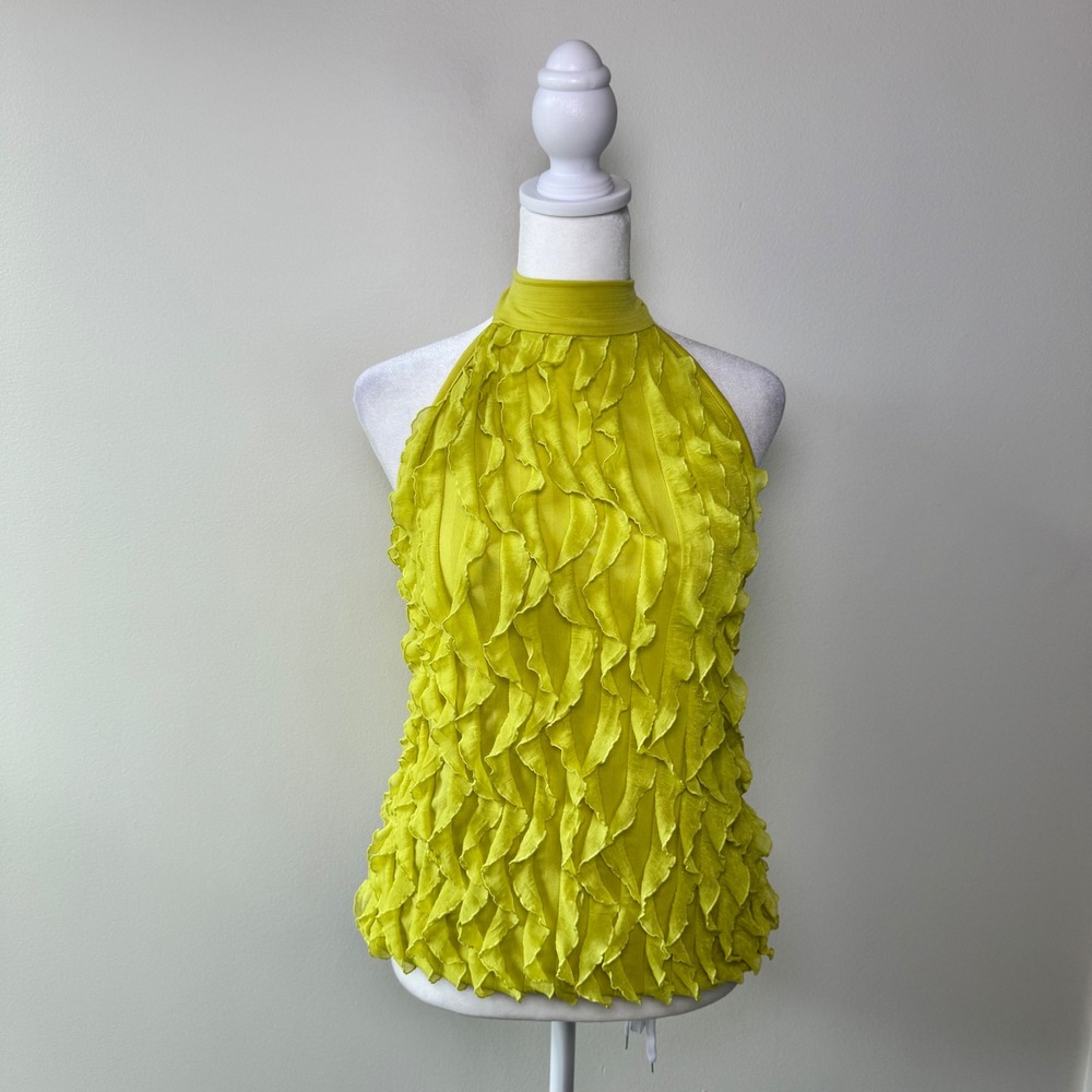 Vintage B Wear Byer California Lime Green Ruffle Halter Top S Y2K